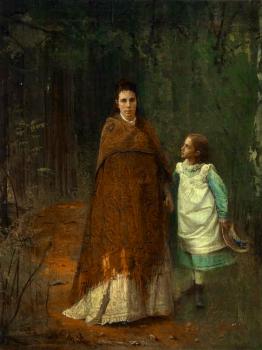 Ivan Nikolaevich Kramskoy : In the Park, Portrait of the Artist's Wife and Daughter